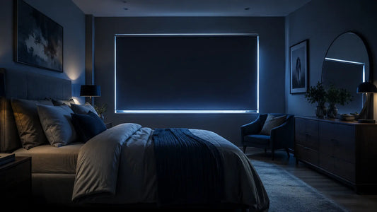 Chambre sombre et reposante avec store occultant favorisant le sommeil